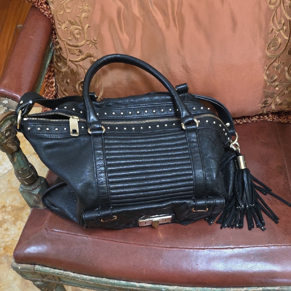 Juicy Couture Black Leatger Bag with Gold Accents. Can Be Carried Or Cross Body.